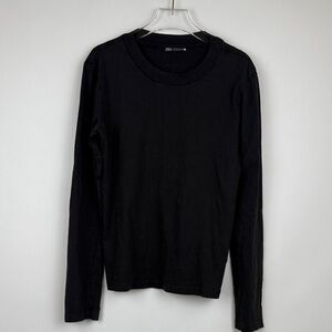 Zara Black Lightweight Long Sleeve Crew Neck T-shirt Top Size Small